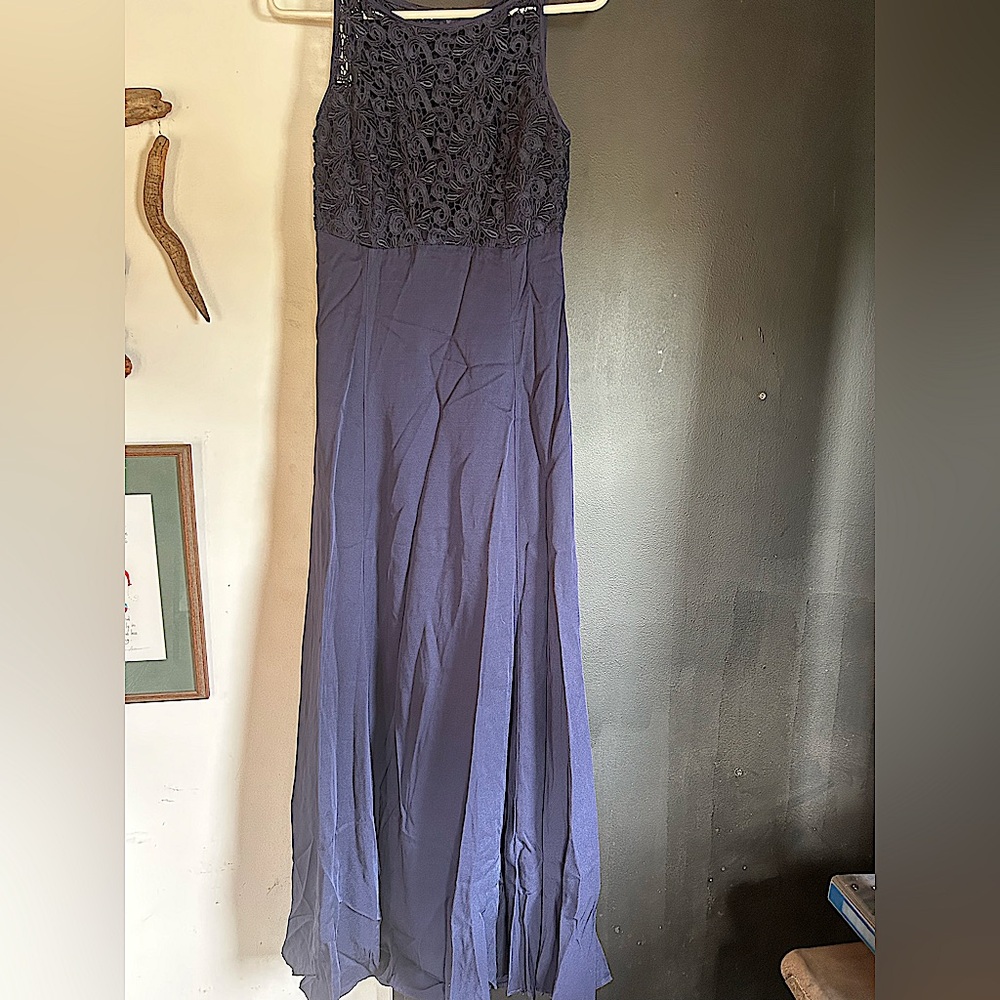 Vintage 90's Jessica McClintock Blue Crochet Racerback Party Prom Dress Size 8